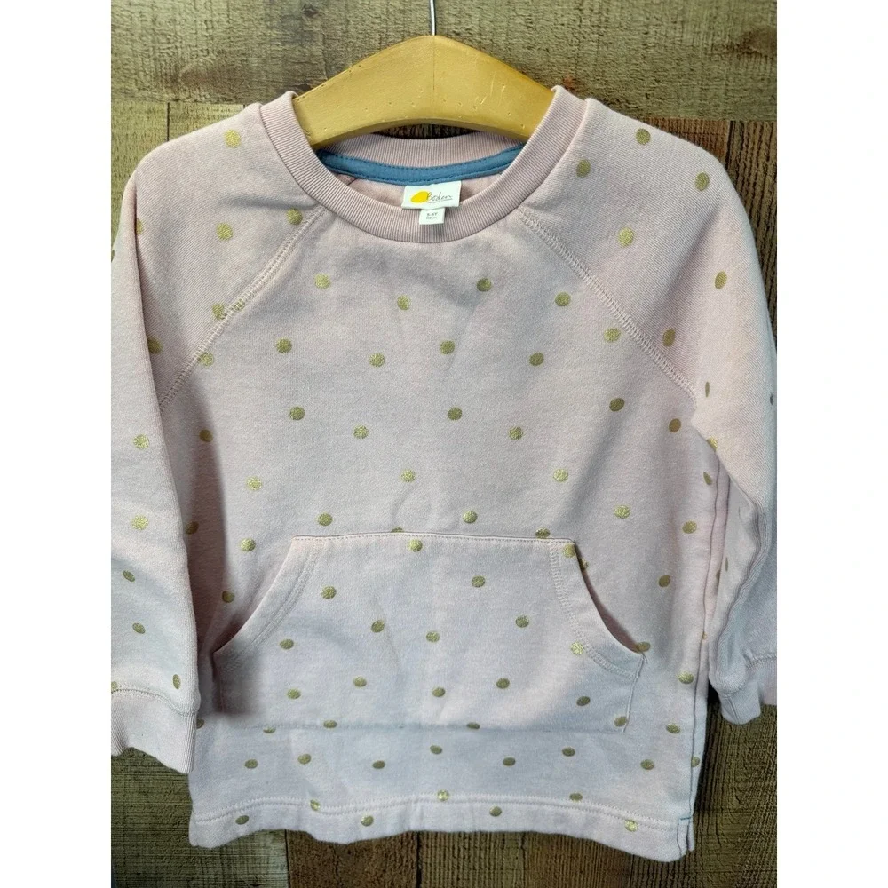 Mini Boden Girls Pale Pink Gold Polka Dot Pullover Sweatshirt Small Medium 5-6